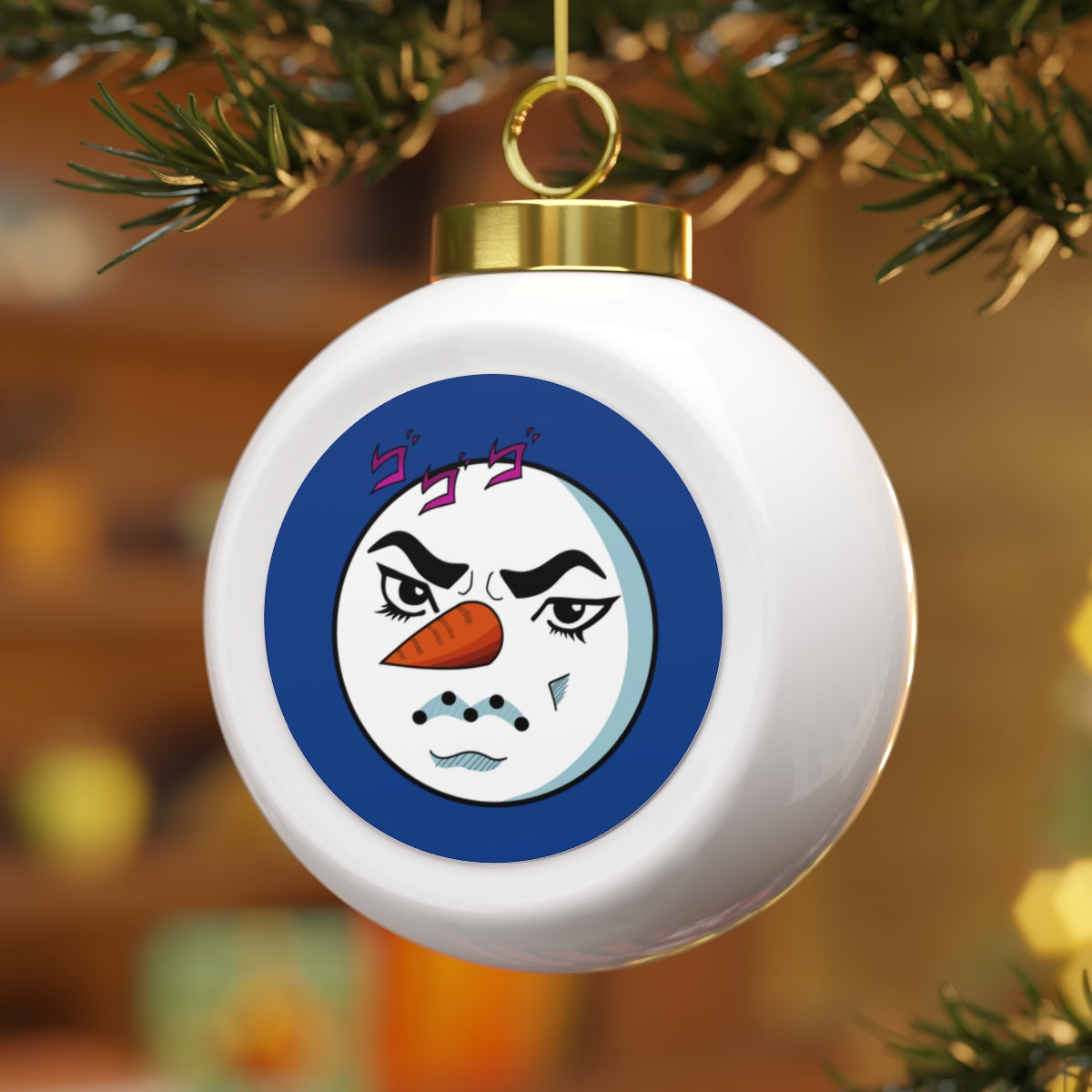 Snowman Dio Face Christmas Ball Ornament