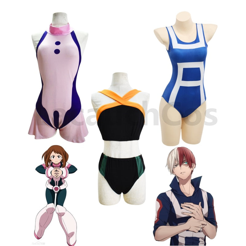 My Hero Academia Swimsuits | Ochako Uraraka Midoriya Izuku Cosplay Costume | One Piece Beach Swimsuit Bodysuit | Turtleneck Neck Bathing Suit