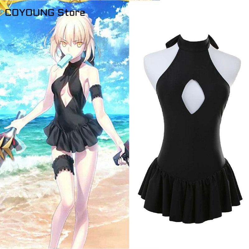Dress Black Halter Dress with Neck Suit Swimsuit | Saber (Fate/stay night) One-Piece Swimsuit