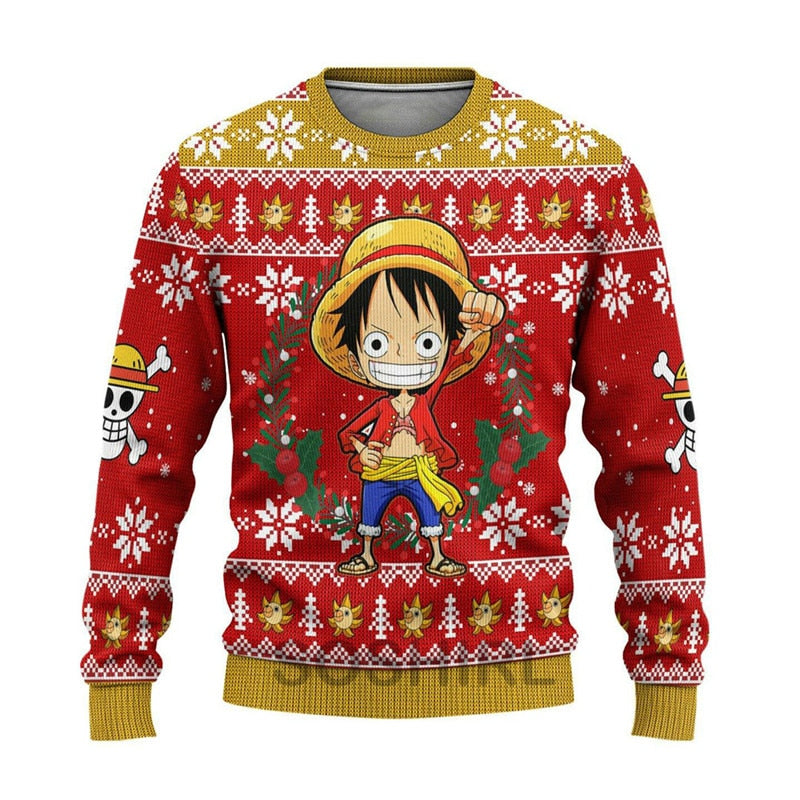Chibi Anime Luffy Sweater  Ugly Christmas Sweatshirt One Piece Merch