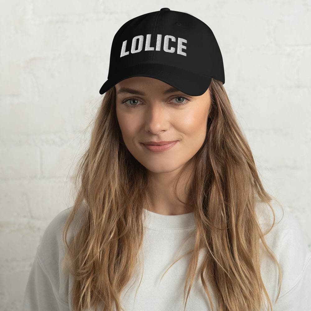 woman wearing an Official Lolice Department  hat